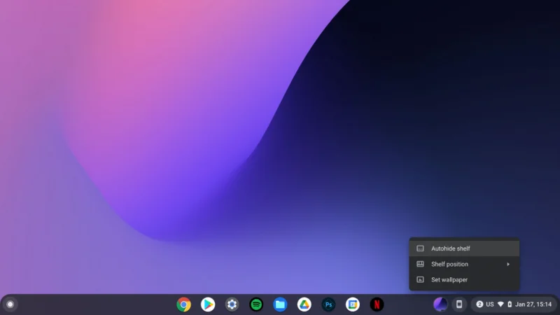 Opzioni della barra delle applicazioni su Chromebook
