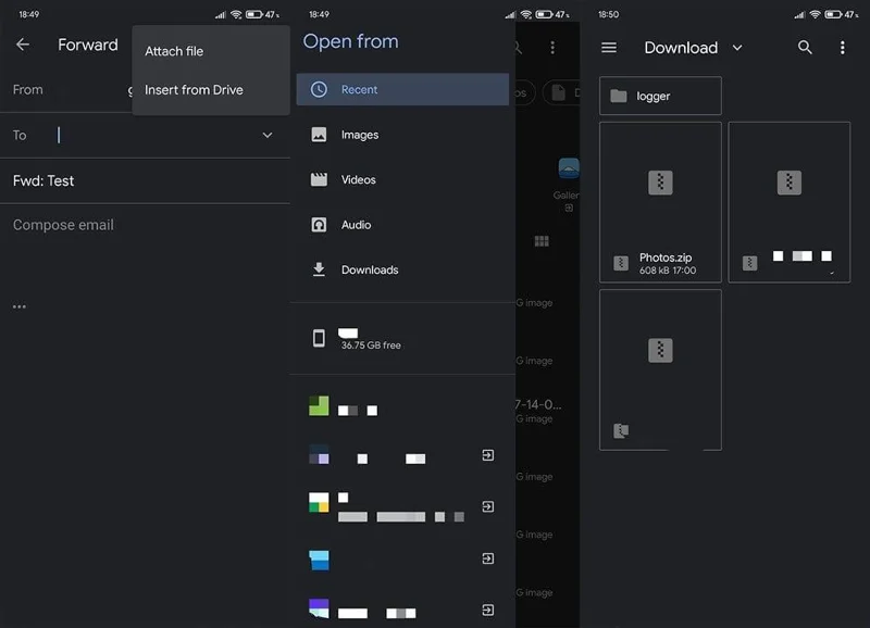 Cara menghantar fail Zip dalam Gmail pada Android