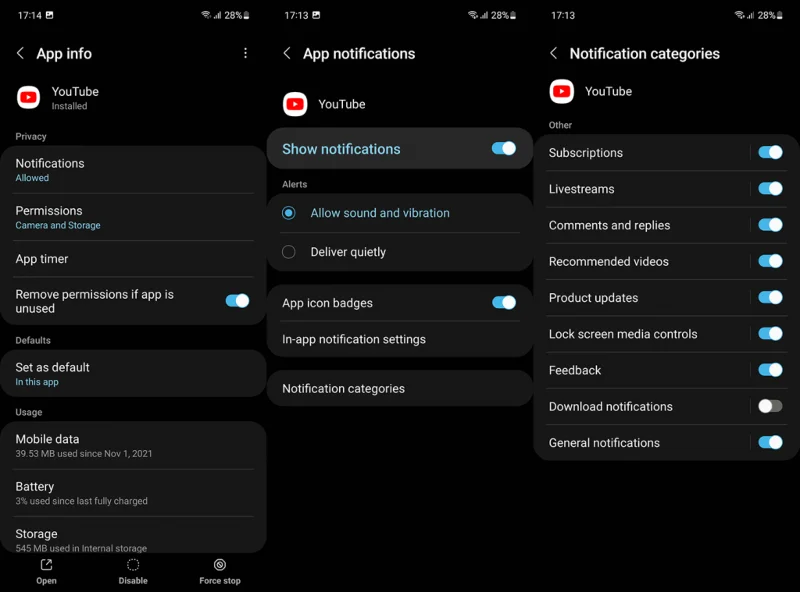 Desactivando notificaciones en YouTube