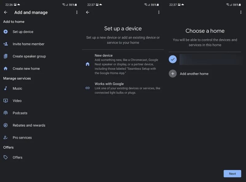 Veuillez vous connecter via l'application Google Home