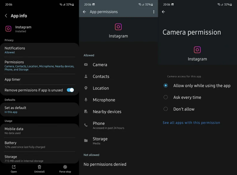 Bagaimana untuk mendayakan akses kamera pada Instagram (Android dan iOS)