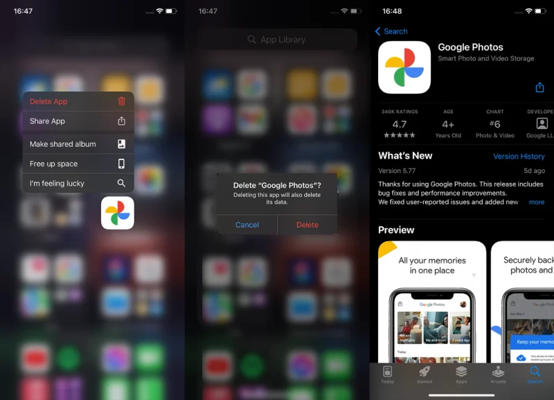 Reinstallazione di Google Foto su iOS