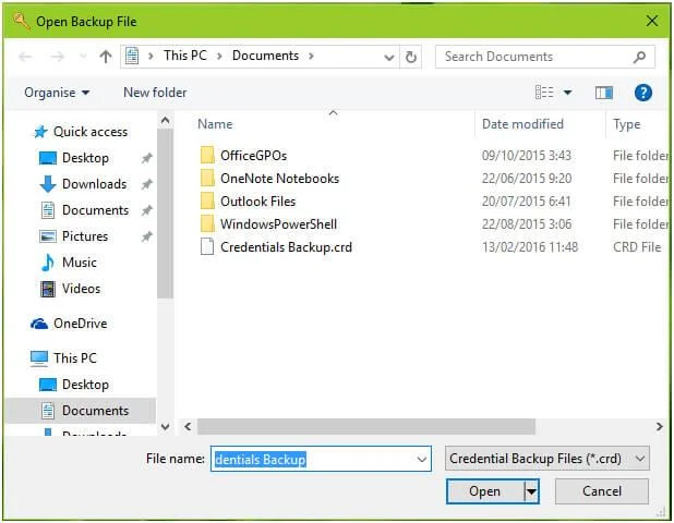 Steps to Backup and Restore Credentials In Windows 10