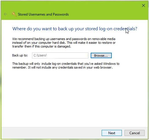 Steps to Backup and Restore Credentials In Windows 10