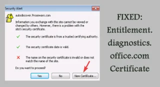수정됨: Entitlement.diagnostics.office.com 인증서 오류