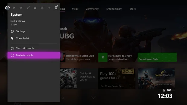 Xbox One Konsole neu starten