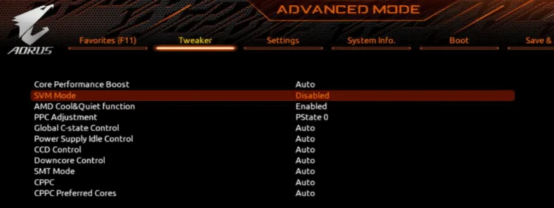 DIBETULKAN: "AMD-V dinyahdayakan dalam BIOS" (VERR_SVM_DISABLED)