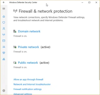 Configurações do firewall do Windows