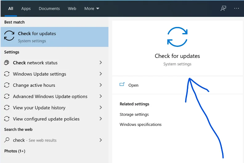 หน้าต่างการตั้งค่า Windows Update