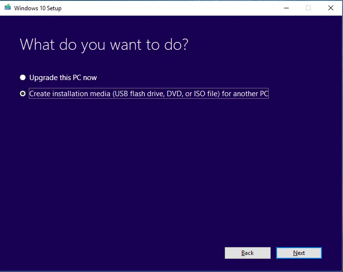 Creazione supporto di installazione Windows 10