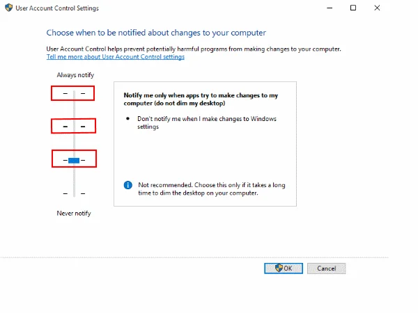 ขั้นตอนในการปิดใช้งานการควบคุมบัญชีผู้ใช้ Windows 10 แบบเต็มหน้าจอ (UAC) พร้อมท์บนพีซี/แล็ปท็อปของคุณ