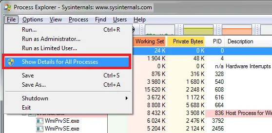 Utilisation de Process Explorer
