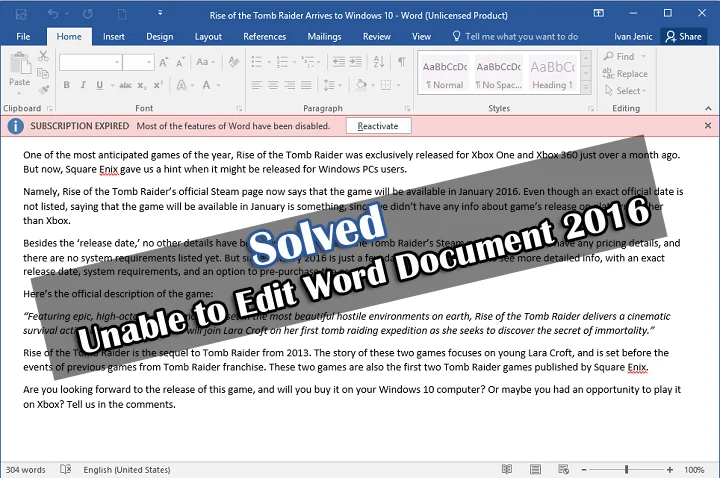 [Diselesaikan] Tidak Dapat Mengedit Dokumen Word 2016