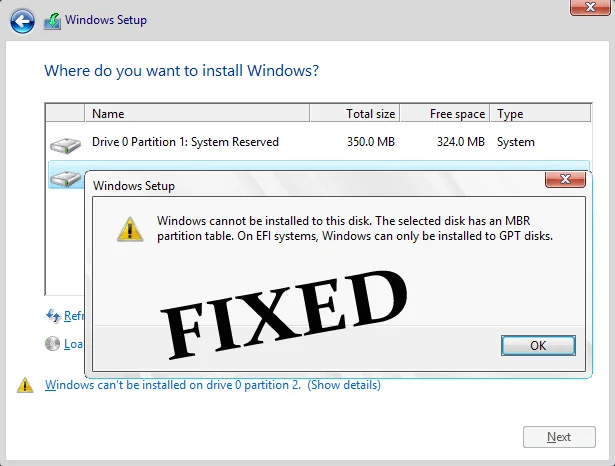 FIX: Windows Tidak Boleh Dipasang pada GPT Cakera ini [Panduan Pakar]