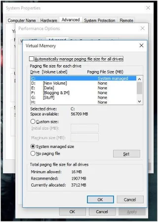 So beheben Sie das Problem mit dem zu niedrigen virtuellen Speicher von Windows 10 [AKTUALISIERT]