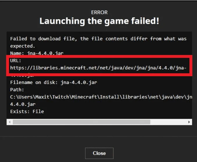 Betulkan "Gagal Memuat Turun Fail, Kandungan Fail Berbeza" Ralat Minecraft