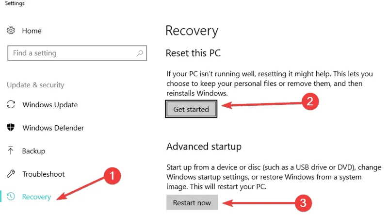 Opciones de recuperación de Windows