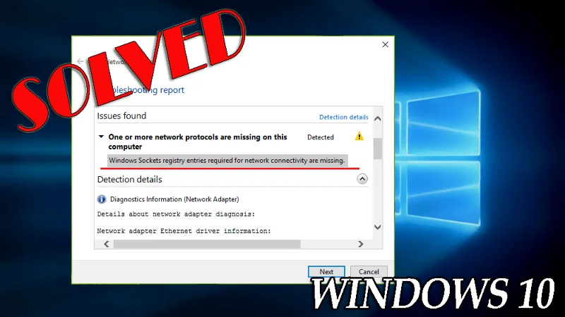 DIBETULKAN: "Entri pendaftaran soket Windows yang diperlukan untuk sambungan rangkaian tiada"