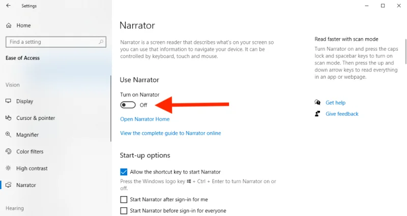 ¿Cómo deshabilitar y habilitar Narrador en Windows 10?