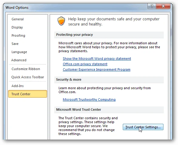 Lumpuhkan Paparan Dilindungi untuk Lampiran Outlook