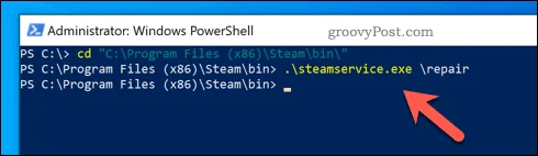 Iniciar reparo do Steam