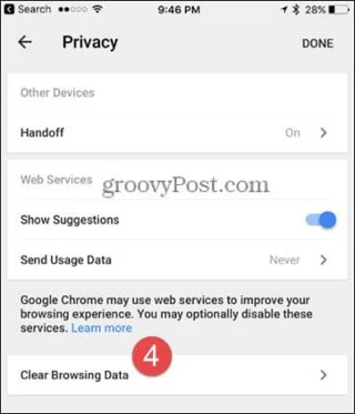 Cara Mengosongkan Cache, Sejarah dan Kuki Penyemak Imbas Google Chrome pada iOS