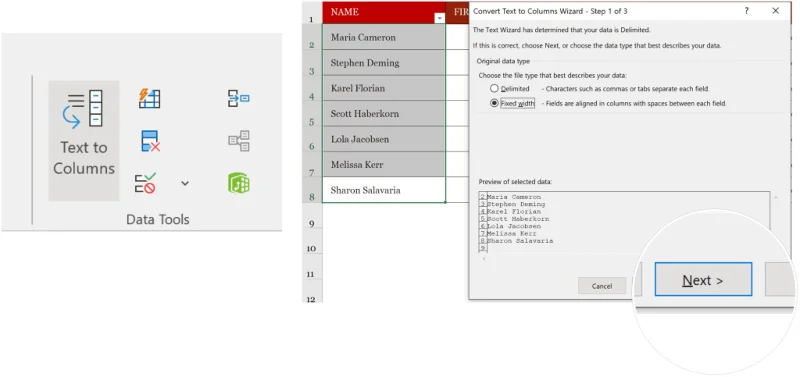 Cara Membahagikan Data Microsoft Excel kepada Berbilang Lajur