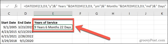 Как рассчитать выслугу лет в Excel