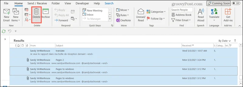 Cara Cari dan Padam E-mel mengikut Tarikh dalam Microsoft Outlook