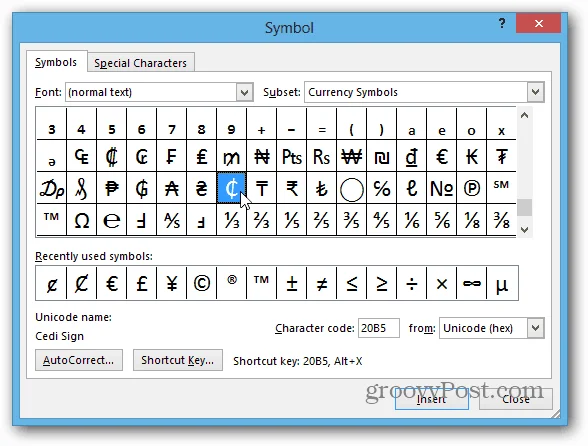 Masukkan Simbol Cent Dalam Microsoft Word dengan Pintasan Papan Kekunci