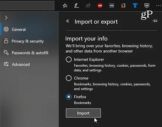 Import Chrome, IE atau Penanda Halaman Firefox ke dalam Legacy Microsoft Edge