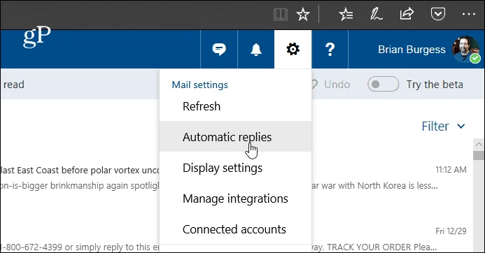 Cree respuestas automáticas en Outlook.com y la aplicación de correo de Windows 10