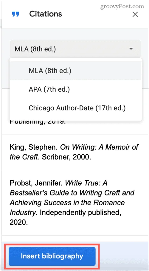 Insérer une bibliographie dans Google Docs
