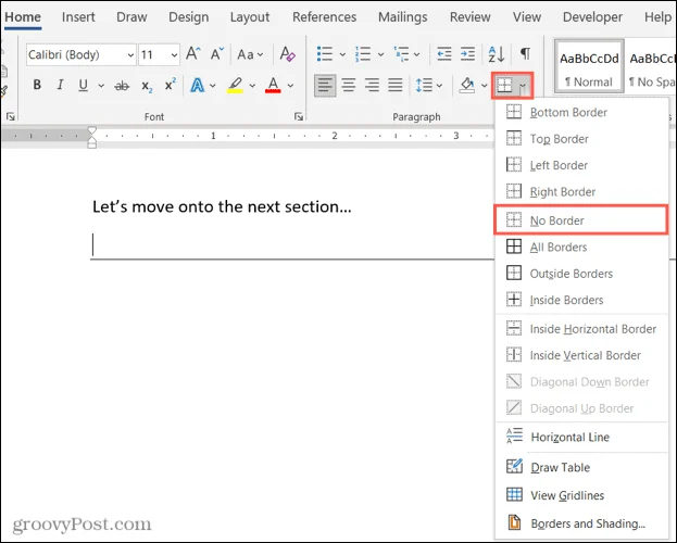 Cómo quitar una línea horizontal en Microsoft Word