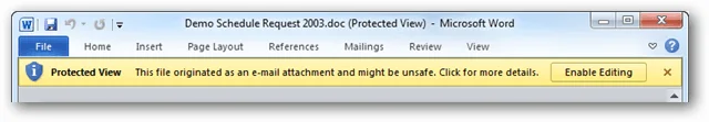 Lumpuhkan Paparan Dilindungi untuk Lampiran Outlook