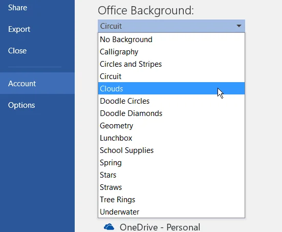 Opzioni di sfondo di Office