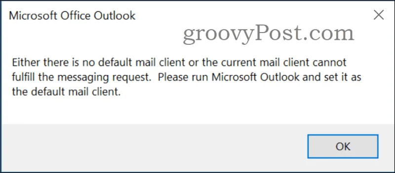 Solucionar el error de Outlook: no hay un cliente predeterminado o un error actual...