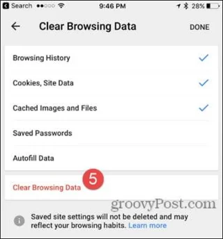 Cara Mengosongkan Cache, Sejarah dan Kuki Penyemak Imbas Google Chrome pada iOS