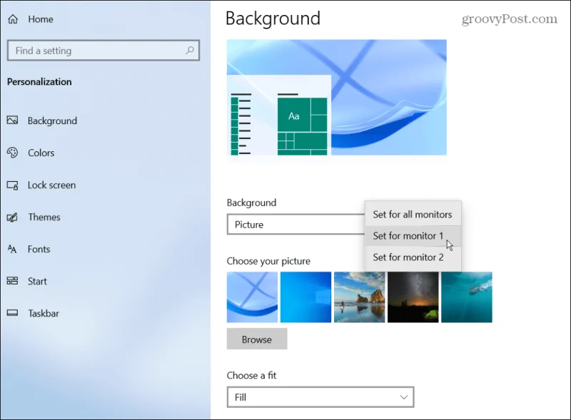 Cómo configurar diferentes fondos de pantalla en monitores duales en Windows