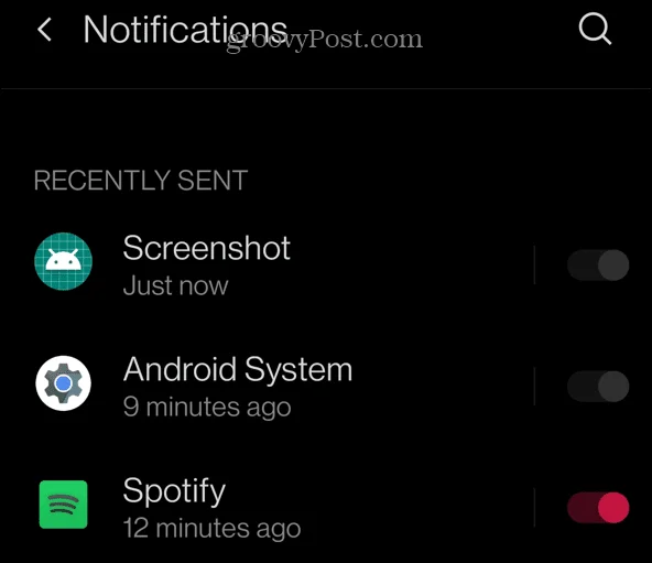 Impostazioni notifica Spotify