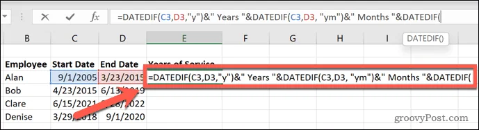 Как рассчитать выслугу лет в Excel