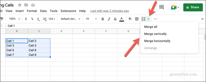 Cara Mencantum dan Menyahcantumkan Sel dalam Helaian Google