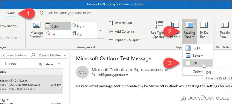 Cara Mematikan Anak Tetingkap Bacaan untuk Semua Folder Sekaligus dalam Outlook