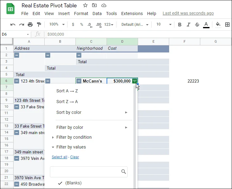 Filter in Google Sheets