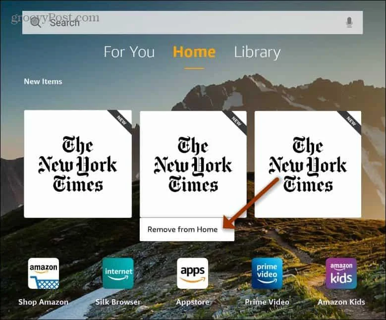 Eliminar elementos de la pantalla de inicio de Kindle Fire