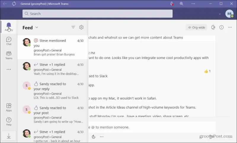 Microsoft Teams em janela separada