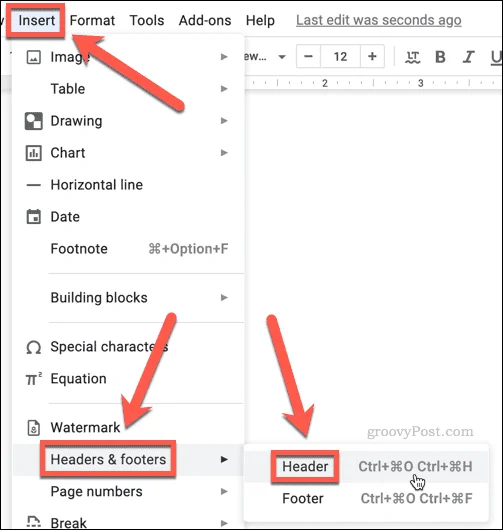 Intestazioni e piè di pagina in Google Docs