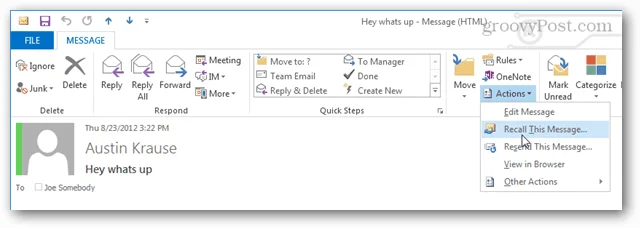 Cara Mengingat atau Menyahhantar Mesej dalam Outlook