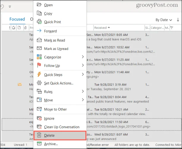 Cara Cari dan Padam E-mel mengikut Tarikh dalam Microsoft Outlook