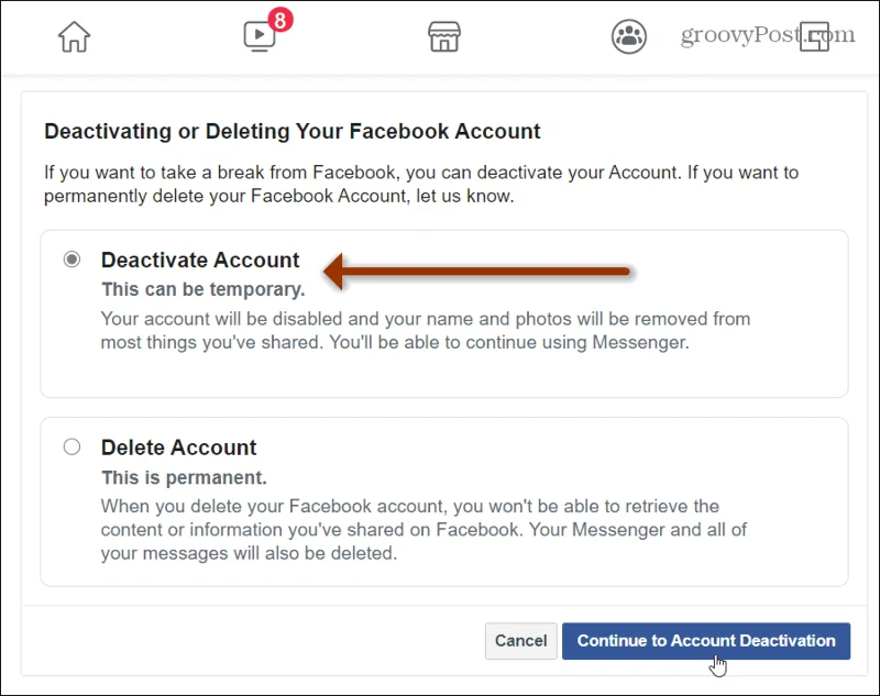 Cómo desactivar tu cuenta de Facebook pero mantener Facebook Messenger